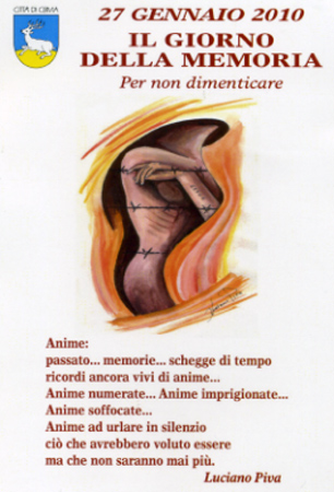 IN RICORDO DELLA SHOAH - Cartolina ufficiale della Manifestazione su bozzetto realizzato dall'artista Luciano Piva