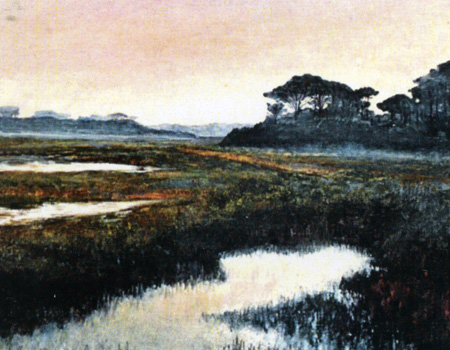 FRANCO MONTANARI (olio su tela) Panorama in valle)